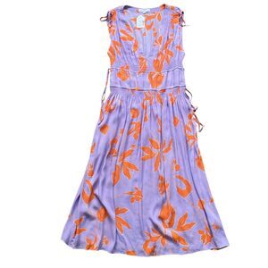Thakoon Collective Midi Dress 12 Lavender Orange Floral Sleeveless Cottagecore
